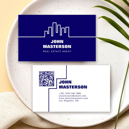 QR Code Eenvoudig Koningsblauw Makelaar Visitekaartje