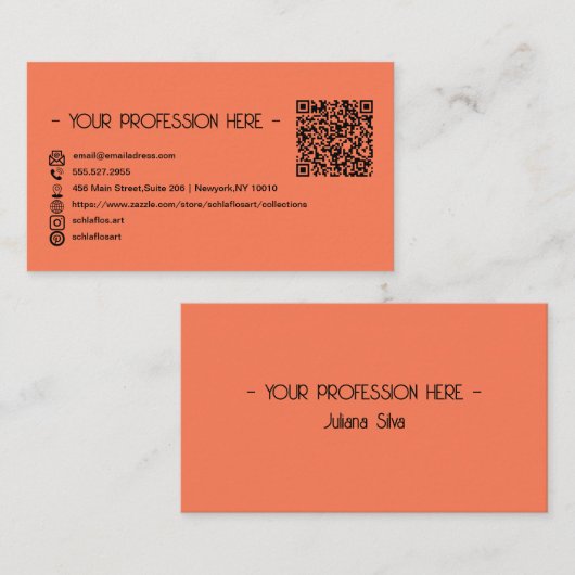 QR Code Eenvoudig Modern Minimaal Sinaasappel Inst Visitekaartje (Voorkant / Achterkant)