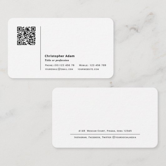 QR-code eenvoudig modern professioneel Visitekaartje (Voorkant / Achterkant)