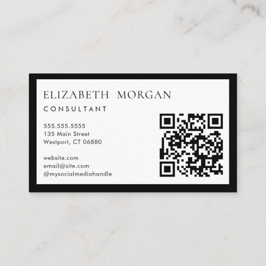 QR Code Eenvoudig Modern Zwart Wit Monogram Visitekaartje (Achterkant)