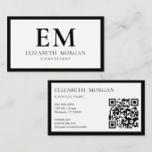 QR Code Eenvoudig Modern Zwart Wit Monogram Visitekaartje (Voorkant / Achterkant)