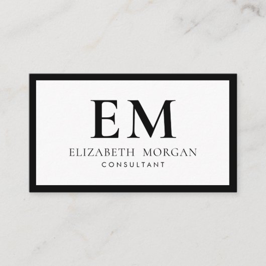 QR Code Eenvoudig Modern Zwart Wit Monogram Visitekaartje (Voorkant)