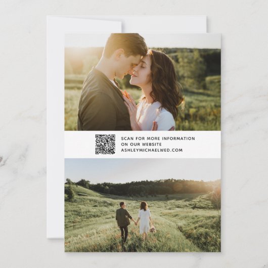 QR Code Eenvoudig Script 3 Foto Bruiloft Website Save The Date (Achterkant)