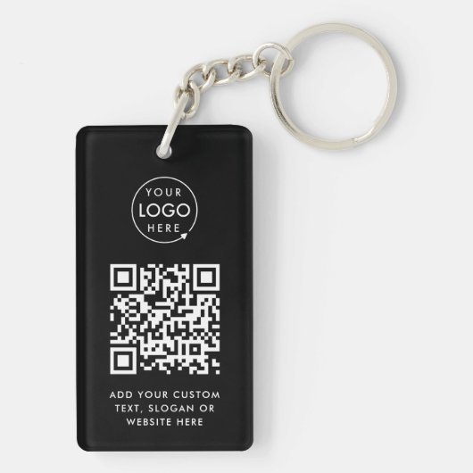 QR-code | Eenvoudig zwart voor zakelijke Logo Sleutelhanger (achterkant)