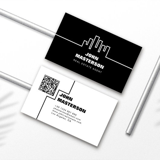 QR-code Eenvoudig Zwart & Wit Makelaar Visitekaartje