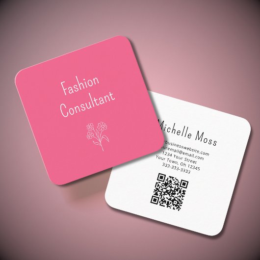 QR-code Eenvoudige Bloem Schattige Girly Roze Vierkante Visitekaartje