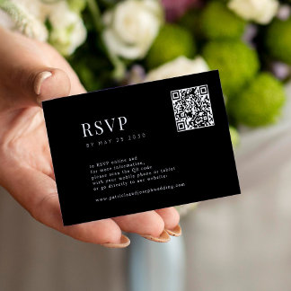 QR CODE eenvoudige elegante minimale zwarte bruilo Informatiekaartje