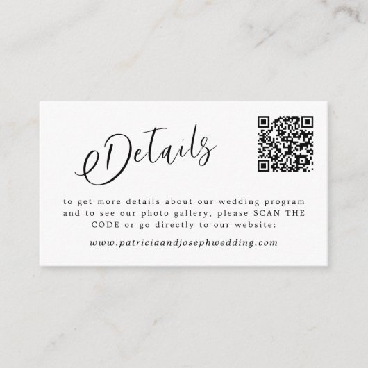 QR CODE eenvoudige elegante scriptgegevens bruilof Informatiekaartje (Voorkant)
