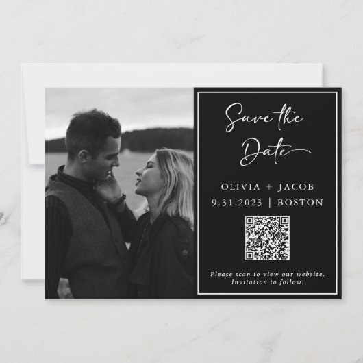 QR-code | Eenvoudige en moderne foto Save the Date Kaart (Voorkant)