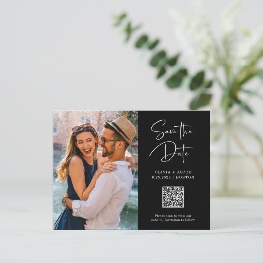 QR-code | Eenvoudige en moderne foto sparen de Dat Briefkaart (Staand voorkant)