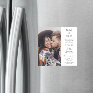 QR Code Eenvoudige foto Unieke alles-in-één bruilo Magnetische Uitnodiging