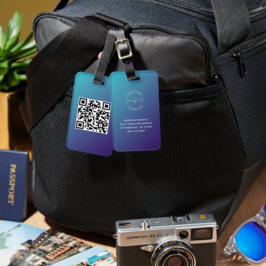 QR Code Eenvoudige Minimale Logo Naam Details Bagagelabel (Voorkant /achterkant)