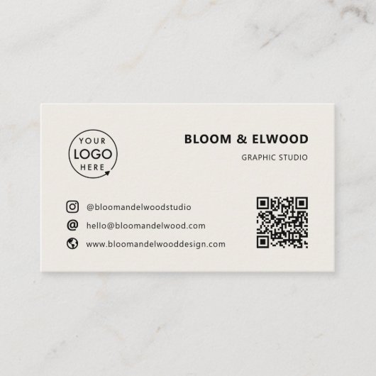 QR Code Eenvoudige Moderne Minimale Neutrale Logo Visitekaartje (Voorkant)