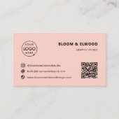 QR Code Eenvoudige Moderne Minimale Roze Logo Visitekaartje (Voorkant)