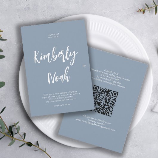 QR code eenvoudige namen script stoffblauwe bruilo Kaart