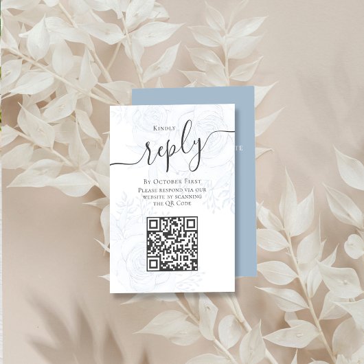 QR Code Eenvoudige RSVP Online Stoffig Blauw Bloem Informatiekaartje