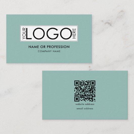 QR Code Eenvoudige Sage Groene Moderne Zaken Logo Visitekaartje (Voorkant / Achterkant)