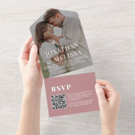 QR-code | Eenvoudige stoffige roze overlay foto br All In One Uitnodiging