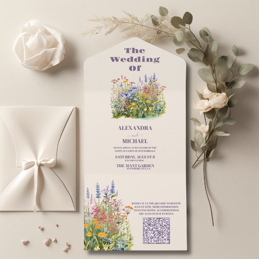 QR Code Eenvoudige Wildbloemen Botanische Tuin Bru All In One Uitnodiging