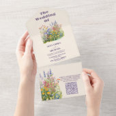 QR Code Eenvoudige Wildbloemen Botanische Tuin Bru All In One Uitnodiging (Afscheurbaar)