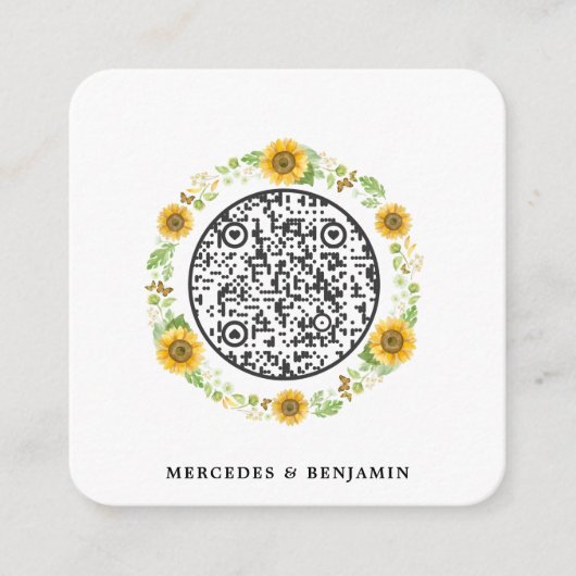 QR-code Eenvoudige Zonnebloem Trouw Uitnodiging Informatiekaartje (Voorkant)