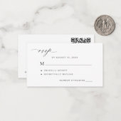 QR code eenvoudige zwart-wit bruiloft RSVP Notitiekaartje (Voorkant / Achterkant in situ)