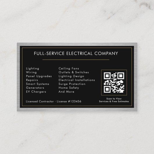 QR Code Electrician Electrical Contractor Metal  Visitekaartje (Achterkant)