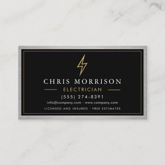 QR Code Electrician Electrical Contractor Metal Visitekaartje (Voorkant)