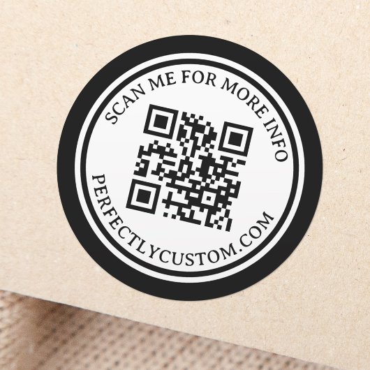 QR-code elegant aangepaste tekst zwart met dubbele Ronde Sticker