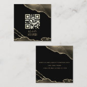 QR-code Elegant Black Gold Agate Social Media Vierkante Visitekaartje (Voorkant / Achterkant)