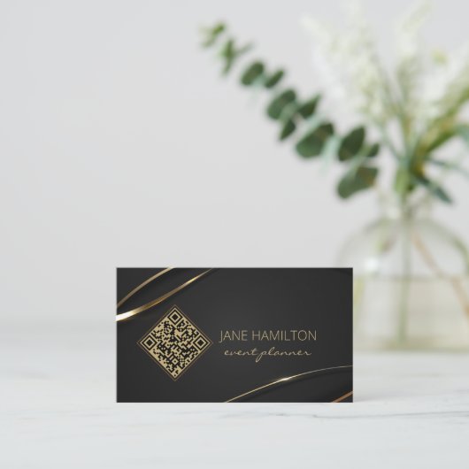 QR-code Elegant Black Gold Visitekaartje (Staand voorkant)