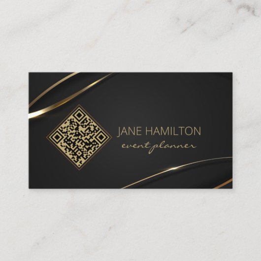 QR-code Elegant Black Gold Visitekaartje (Voorkant)