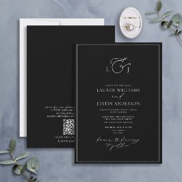 QR-code Elegant Black White Calligraphy Monogram Kaart