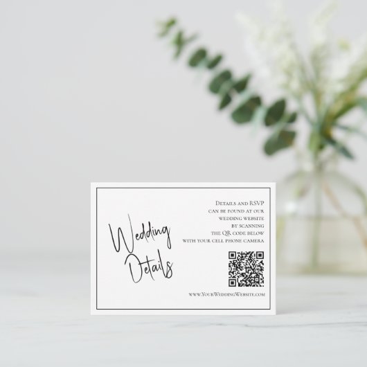 QR Code Elegant Black & White Weddenschap - Gegeve Informatiekaartje (Staand voorkant)