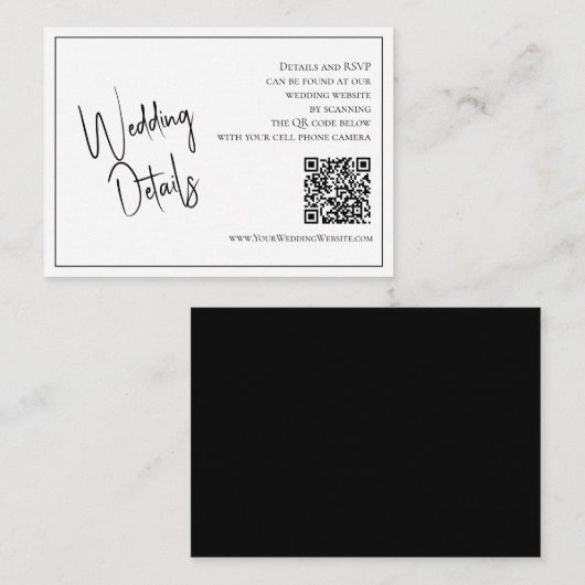QR Code Elegant Black & White Weddenschap - Gegeve Informatiekaartje (Voorkant / Achterkant)