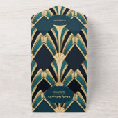 QR Code Elegant Blauw en Goud Art Deco Bruiloft All In One Uitnodiging (Buitenkant)