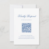 QR Code Elegant Blauw Monogram Crest Script Weddin RSVP Kaartje (Voorkant)