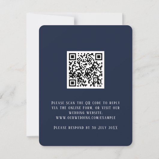 QR Code elegant bloemendonkerblauw RSVP Kaartje (Achterkant)