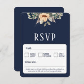 QR Code elegant bloemendonkerblauw RSVP Kaartje (Voorkant / Achterkant)