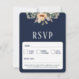 QR Code elegant bloemendonkerblauw RSVP Kaartje