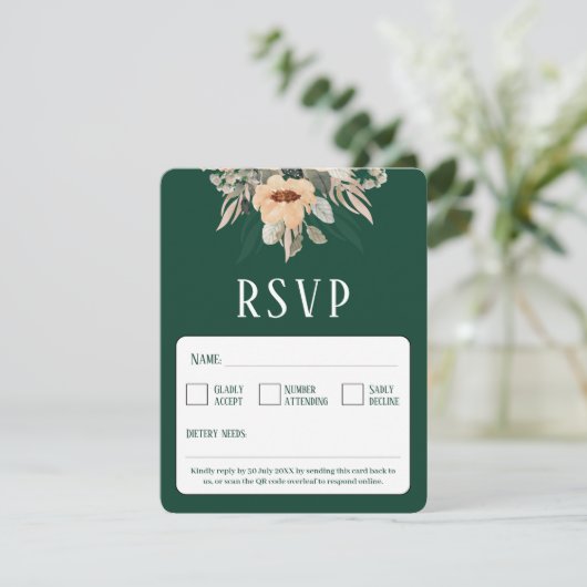 QR Code elegant bloemendonkergroen RSVP Kaartje (Staand voorkant)