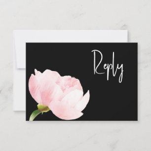 QR-code Elegant Blush Pink Black Floral RSVP Kaartje