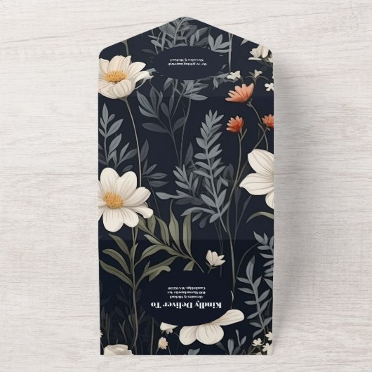 QR Code Elegant Boho Wildflower Bruiloft All In One Uitnodiging (Buitenkant)