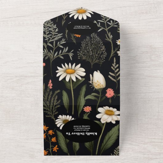 QR Code Elegant Boho Wildflower Bruiloft All In One Uitnodiging (Buitenkant)