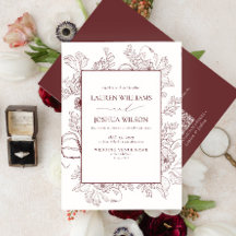 QR-code Elegant Burgundy Floral Line Art Wedding