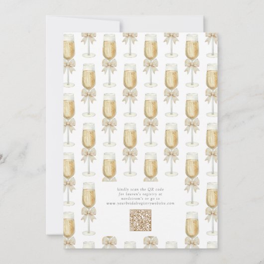QR Code Elegant Champagne Chic Bow Bridal Luncheon Kaart (Achterkant)