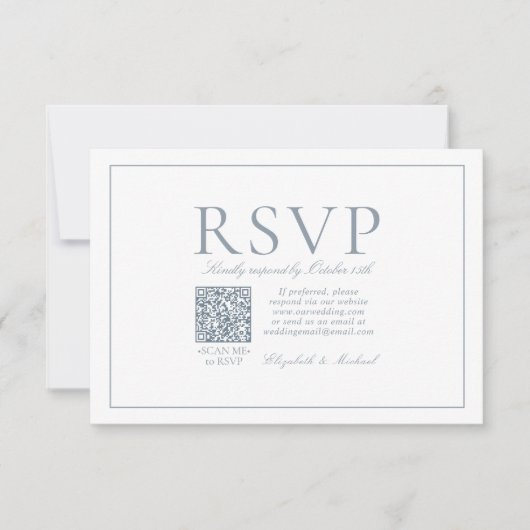 QR Code Elegant Dusty Blue Classic Script RSVP (Voorkant)