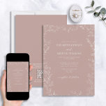 QR-code Elegant Dusty Roos Minimal Leaf Wedding Kaart<br><div class="desc">Maak je grote dag onvergegeteld wanneer je onze QR-code uitstuurt.. Elegant modern Roos Minimal Leaf Wedding Invitation. Deze verfijnde uitnodiging is zeker om een verklaring af te leggen met zijn elegante, stoffige roos & witte vormgeving, met een delicaat handgetekende bladzijden en handgeschreven scripttypografie in dezelfde tint. Het is een perfecte...</div>
