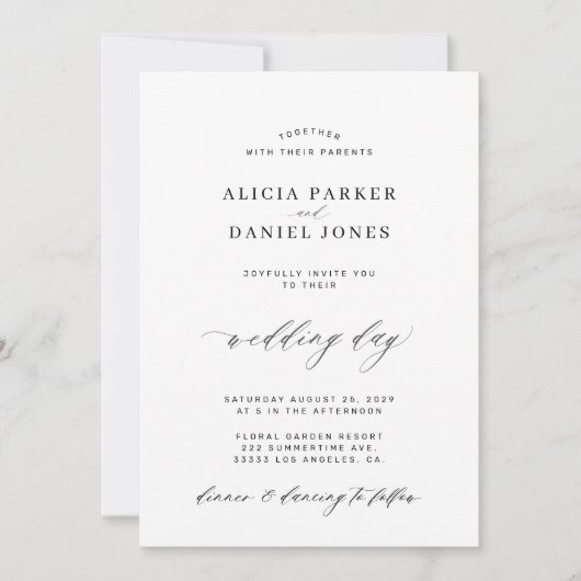 QR CODE elegant, eenvoudig zwart-wit bruiloft Kaart (Voorkant)