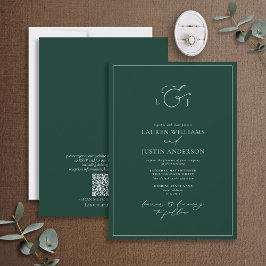 QR-code Elegant Emerald Green Calligraphy Monogram Kaart